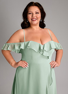Azazie Lyra Bridesmaid Dresses Agave A-Line Chiffon Convertible Dress image17