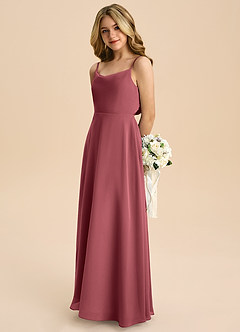 Azazie Shale Junior Merlot A-Line Bow Chiffon Dress image6