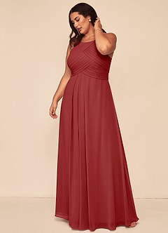 Azazie Ginger Bridesmaid Dresses Rust A-Line Halter Pleated Chiffon Dress image12