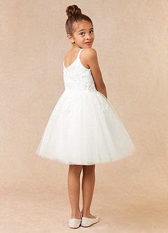 Azazie Austyn Abiti da Ragazza di Fiori Abito Principessa in Tulle Pizzo Bianco Diamante image3