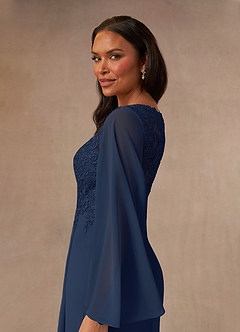 Azazie Perry vestidos de madre de la novia Vestido de Azul Marino Oscuro de Gasa de Sirena con Encaje cuello pico image5