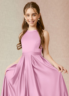 Azazie Arianthe Junior Robe Trapèze en Satin extensible Avec poches Rose Bonbon image5