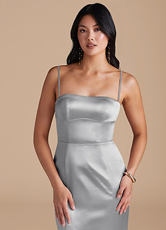Azazie Aura Brautjungfernkleider Wandelbar Meerjungfrau-Linie Convertible Metallischer Satin Kleid Silber image3