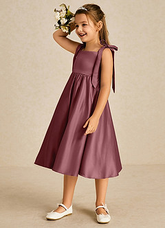 Azazie Chelsie Blumenmädchenkleider A-Linie Schleifen Matte Satin Kleid Wüstenrose image4