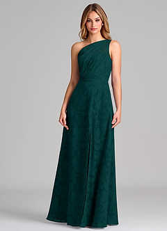 Azazie Phaedra Bridesmaid Dresses Pine A-Line One Shoulder Floral Burnout Dress image5