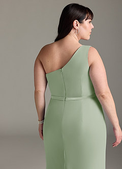 Azazie Liza Vestidos de damas de honor Vestido de Salvia Polvorienta de Gasa de Corte Sirena con Hombro unilateral image11