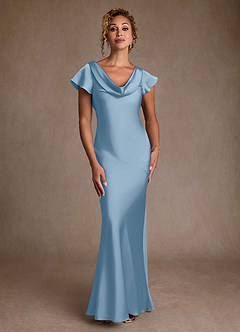 Azazie Shelby Suknie dla Matki Panny Młodej Syrena Pofałdowany Satyna elastyczna Długość podłogi Sukienka image4