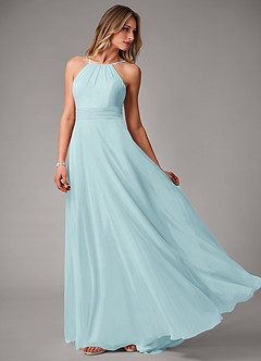 Azazie Amalia Bridesmaid Dresses Sea Glass A-Line Pleated Chiffon Dress image3