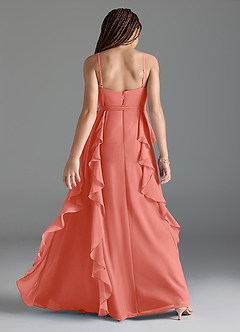 Azazie Peyton Junior Salmon Pink A-Line V-Neck Cascading Ruffles Chiffon Dress image5