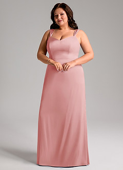 Azazie Denice Robes de demoiselle d'honneur Robe Fourreau en Satin extensible Plissée Rose Poudré image6