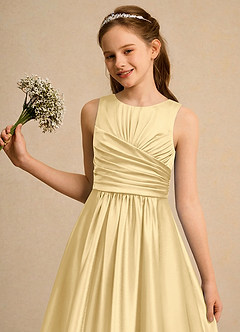Azazie Ducky Girls Formal Flower Girl Dresses Butter A-Line Pleated Stretch Satin Dress image6