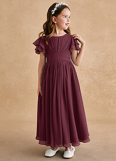 Azazie Ali Flower Girl Dresses Cabernet A-Line Pleated Chiffon Dress image4