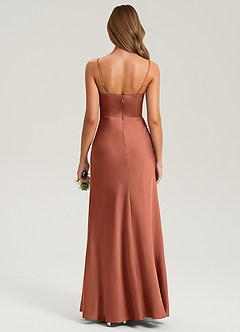 Azazie Lidia Bridesmaid Dresses Clay Mermaid Side Slit Stretch Satin Dress image8
