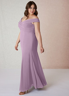 Azazie Lecia Bridesmaid Dresses Wisteria Empire Off-The-Shoulder Pleated Chiffon Convertible Dress image10
