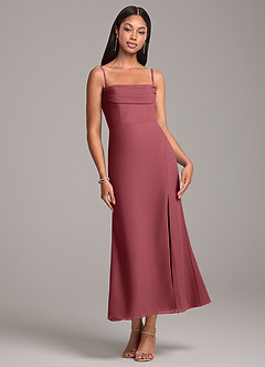 Azazie Saige Vestidos de damas de honor Vestido de Merlot de Gasa de Corte Recto Convertible con Vestidos sin tirantes image7