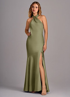 Azazie Lorena Bridesmaid Dresses Pistachio Mermaid Pleated Stretch Satin Dress image1
