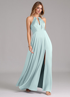 Azazie Evalleen Bridesmaid Dresses Mist A-Line Pleated Stretch Satin Dress image5