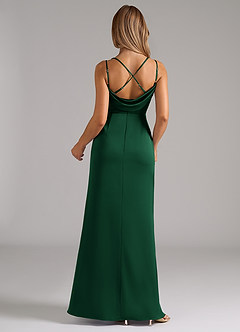 Azazie Callan Robes de demoiselle d'honneur Robe Trapèze Convertible en Satin extensible Plissée Vert Foncé image2