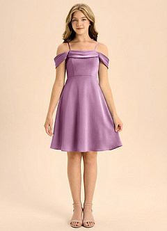 Azazie Anselie Junior Linia A Pofałdowany Satyna elastyczna Mini Młodsza druhna Sukienka image3