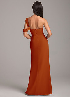 Azazie Wynter Robes de demoiselle d'honneur Robe Fourreau en Mousseline de soie Épaule décolletée Paprika image6