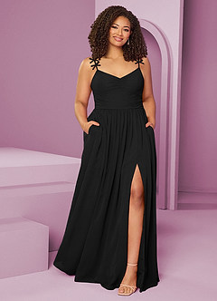 Barbie ♥ Azazie Robes de demoiselle d'honneur Robe Trapèze en Mousseline de soie Plissée Noir image8