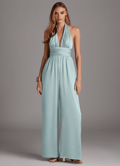 Azazie Oli Bridesmaid Dresses Mist Pleated Stretch Satin Jumpsuit image3