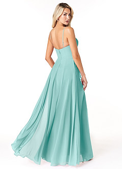 Azazie Emerald Bridesmaid Dresses Aqua A-Line Ruffled Chiffon Dress image3