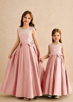 Azazie Candy Girl Final Sale Rosette Ball-Gown Bow Matte Satin Dress image3