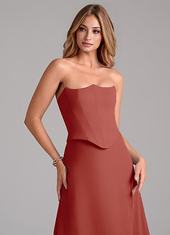 Azazie Jenilyn Vestidos de damas de honor Vestido de Terracota de Gasa de Corte en A con Sin tirantes image2