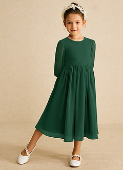 Azazie Lolo Flower Girl Dresses Dark Green A-Line with Sleeves Chiffon Dress image2