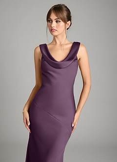 Azazie Rylina Bridesmaid Dresses Plum Mermaid Stretch Satin Dress image4