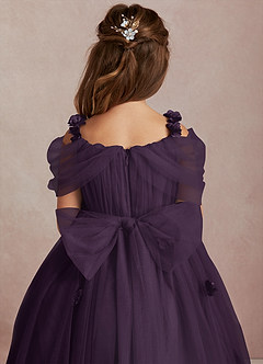 Azazie Shaylee Flower Girl Dresses Plum A-Line Off the Shoulder Tulle Dress image5
