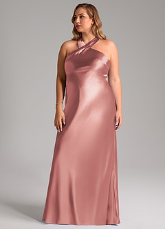 Azazie Doretta Bridesmaid Dresses Dusty Rose Mermaid Bow Metallic Satin Dress image12