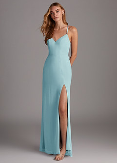 Azazie Manila Robes de demoiselle d'honneur Robe Fourreau en Mousseline de soie Col en V Verre De Mer image3