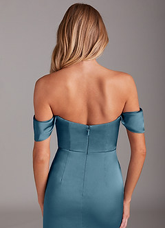 Azazie Saige Bridesmaid Dresses Bermuda Sheath Off the Shoulder Stretch Satin Dress image9