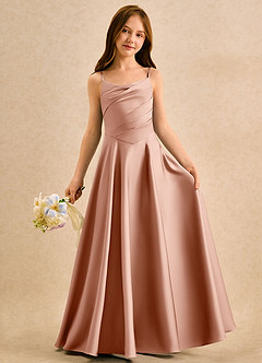 Azazie Coconut Girls Formal Final Sale Rose Gold A-Line Pleated Stretch Satin Dress image3