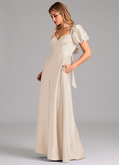 Azazie Fatima Bridesmaid Dresses White Alabaster A-Line Pleated Stretch Satin Dress image5