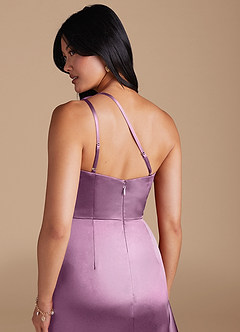 Azazie Latrice Bridesmaid Dresses Wisteria Sheath One Shoulder Metallic Satin Dress image4