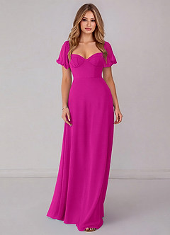 Azazie Fatima Bridesmaid Dresses Fuchsia A-Line with Pockets Chiffon Dress image3