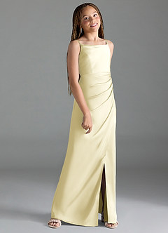 Azazie Leonis Junior A-Linie Plissee Stretch-Satin Kleid Zitronensorbet image3