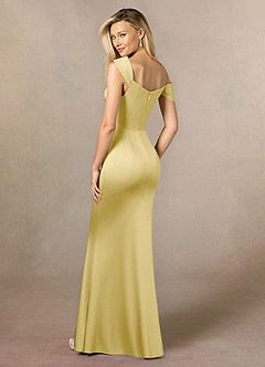 Azazie Laramie Mother of the Bride Dresses Lemon Sorbet Mermaid Pleated Stretch Satin Dress image3