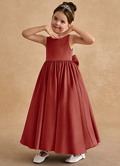 Azazie Bettie Flower Girl Dresses Terracotta A-Line Bow Matte Satin Dress image2
