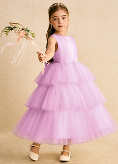 Azazie Marshmallow Flower Girl Dresses Candy Pink Ball-Gown Bow Tulle Dress image1