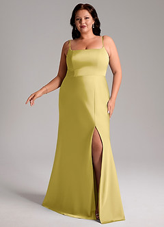 Azazie Lidia Bridesmaid Dresses Canary Mermaid Side Slit Stretch Satin Dress image10