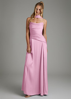 Azazie Gabriela Bridesmaid Dresses Candy Pink A-Line Corset Stretch Satin Dress image1