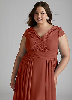 Azazie Organa Robes de demoiselle d'honneur Robe Trapèze en Mousseline de soie Plissée Auburn image11