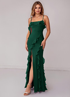 Azazie Malia Abiti da Damigella Abito Tubino in Chiffon Increspato Smeraldo image4