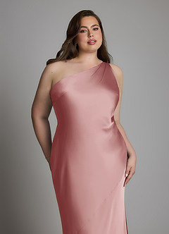 Azazie Juniper Pasjurken voor thuis Jurk van Stretch Satijn met Zeemeermin One-shoulder Stoffige Roos image11