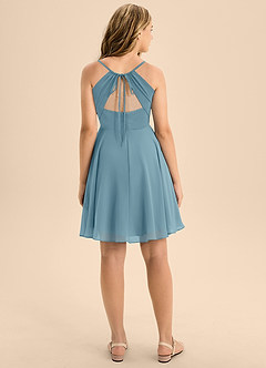 Azazie Avelina Junior Moody Blue A-Line Pleated Chiffon Dress image2