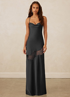 Christian Siriano Bridal for Azazie 1012 Bridesmaid Dresses Black Sheath Lace Stretch Satin Dress image1